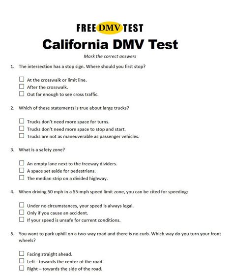 dmv written test practice printable